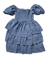 Altar'd State Dress Womens Small Blue Swiss Dot Tiered Puff Sleeve Smocked Boho