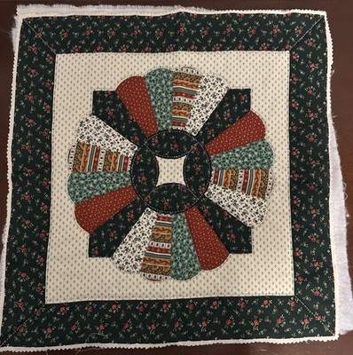 VTG Cranston VIP Print Granny's Trunk Pillow Quilted cotton Panel Green 16x17
