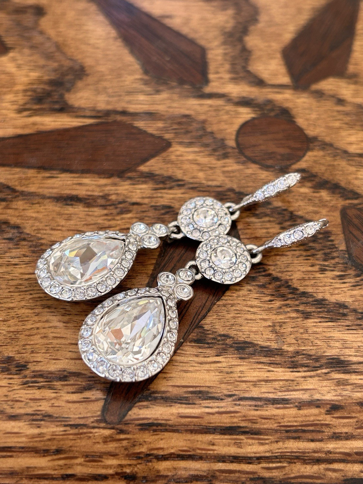 Givenchy Silver Teardrop Crystal Dangle Earrings … - image 1