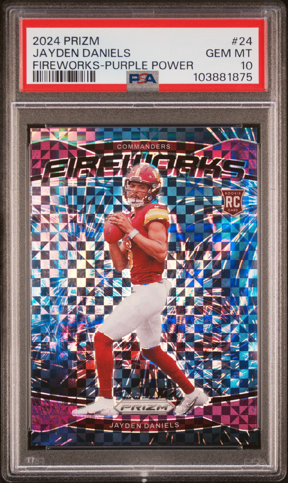 2024 Prizm Fireworks Jayden Daniels Rookie Purple Power /49 PSA 10 Washington