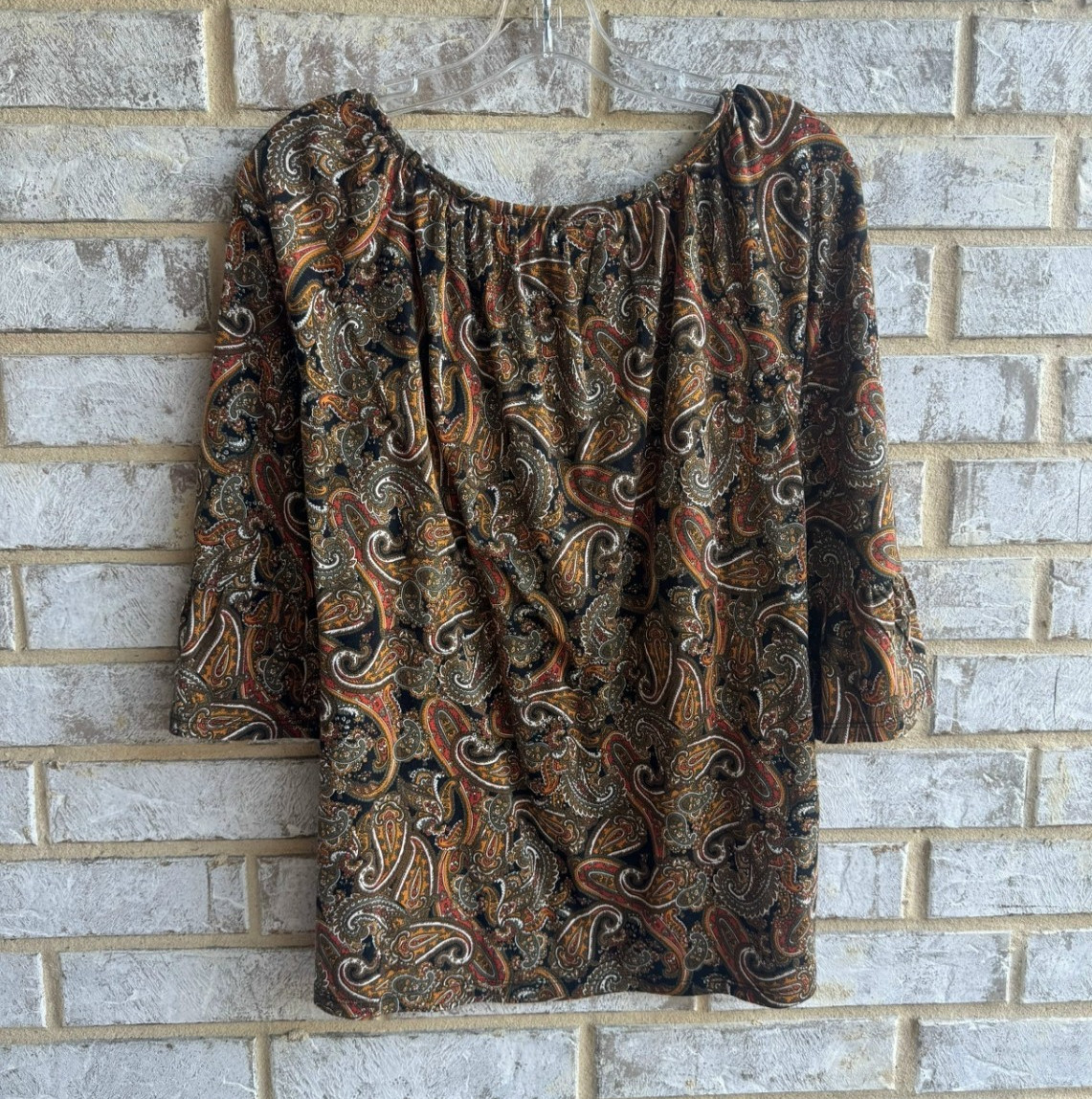 MICHAEL Michael Kors 3/4 Bell Sleeve Cotton Blend Paisley Blouse Women's Size XL thumbnail 2