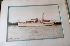 RARE Vintage Framed Textile Artwork with Steam / Sail Ship UNIQUE