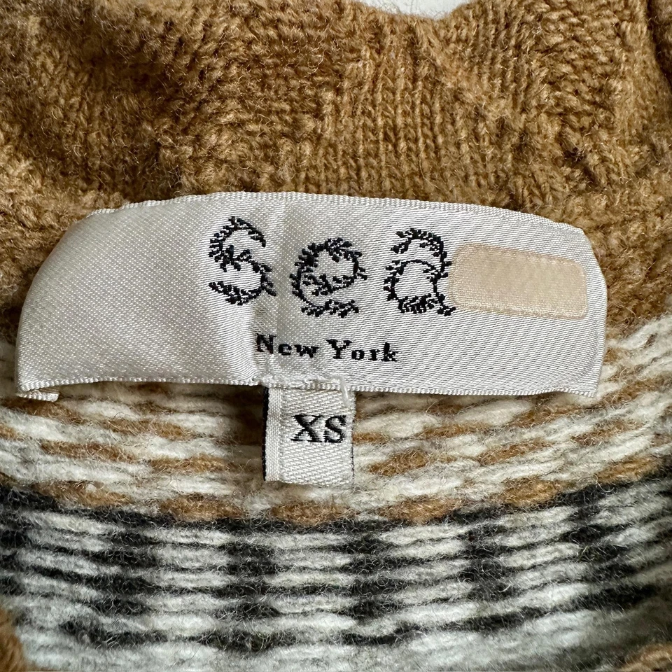 Женский свитер Sea New York XS Camel Fair Isle с ложным вырезом шерстяная смесь пуловер - Изображение 4 из 4
