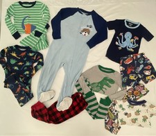 Boys 5T Sleeper Pajama Lot-12pc-Dinosaur Octopus Monkey Striped Blue T Rex Dino