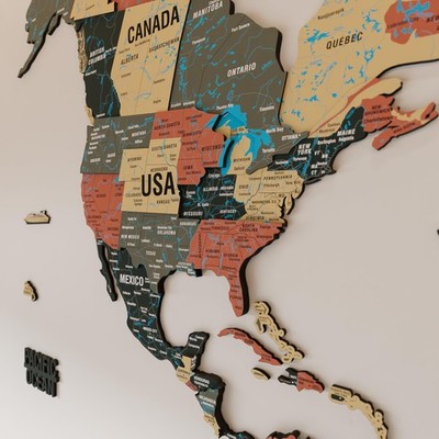 Colorfull Worlds 3D Wooden World Map Wall Art - Premium Multicolored World Tr...