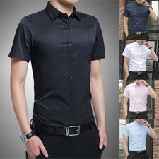 Men's Short Sleeve Business Dress Shirt Formal Office Work Button Down Top