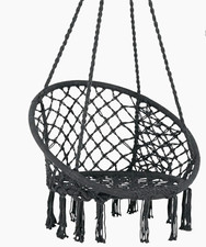 Black Hanging Rope Chair Swing W/ Tassels 54.3in, 330lb, 29.1x23.6in