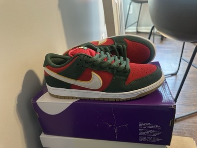 Nike SB Dunk Low Pro PRM Skate Shoes Green/Red/White US Size 10