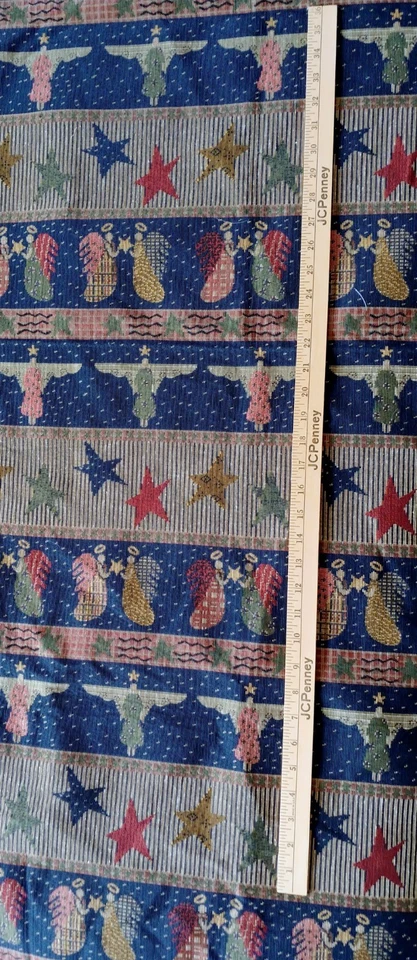 Angels Stars & Stripes Folk Art Country Upholstery Tapestry Fabric  56" W X  62" - Image 2 of 4