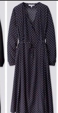 UNIQLO Ines Long Sleeve Floral Dress S Navy Rayon Women's Fashion Used