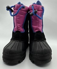 Totes Girls Snow Boots w/ Toggle Black/Pink Size 5 Waterproof Insulated Winter
