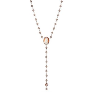 Authentic Cameo Italiano 18K Gold Plated "Sacred" Cameo & Smoky Quartz Rosary Necklace