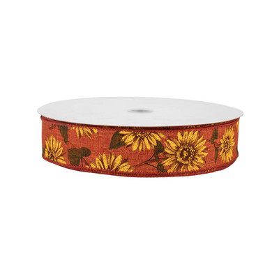 Sunflower Field Rust Orange Linen Canvas 5 Yard 1.5'' Width Wired Ribbon
