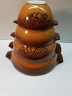 Pyrex Vintage Nesting Brown Fruit Mixing Bowls Set of 4, Old Orchard Cinderella