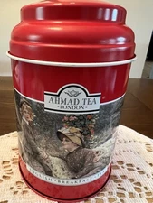 Ahmad English Breakfast Tea Tin EMPTY Red  London The Garden Bench 5.5 Inch