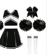 Kids Girl's Cheerleading Set Crop Top And Skirt With Bow  socks NWT SZ 8