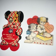 Die Cut Vintage Puppy Valentine Cards 1940  50  s