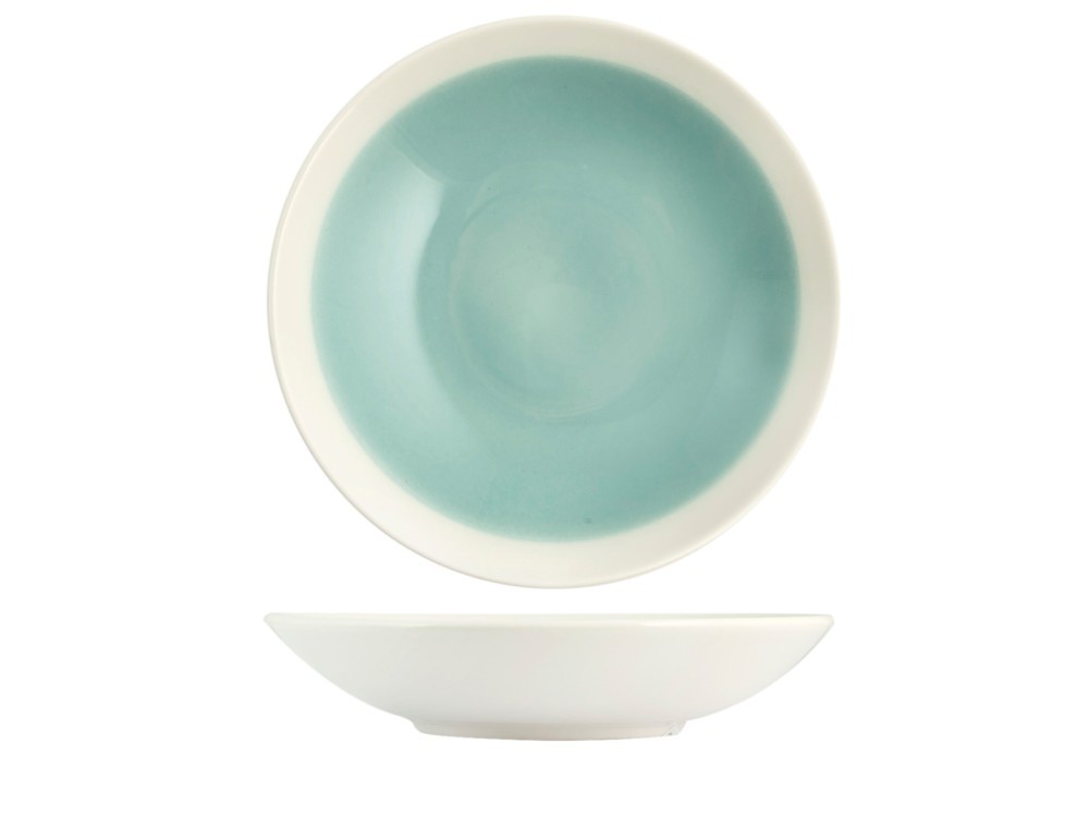 Deep Plate In Earthenware Soleil, Ø 21 Cm, White And Blue