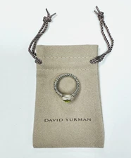David Yurman 925 Sterling Silver Peridot Stone w. Diamonds Cable 8.75" Ring