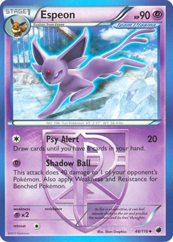 Espeon - 48/116 - Uncommon (Damaged) Plasma Freeze - Psychic Pokémon