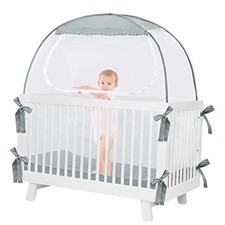 L RUNNZER Baby Pop Up Crib Canopy to Keep Baby from Climbing Crib Tent Gray