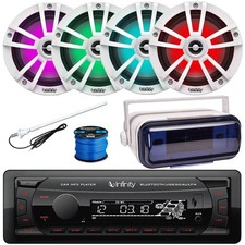 Infinity FM Radio Receiver, 4x 6.5" LED White Speakers w/Wire, Cover, Antenna