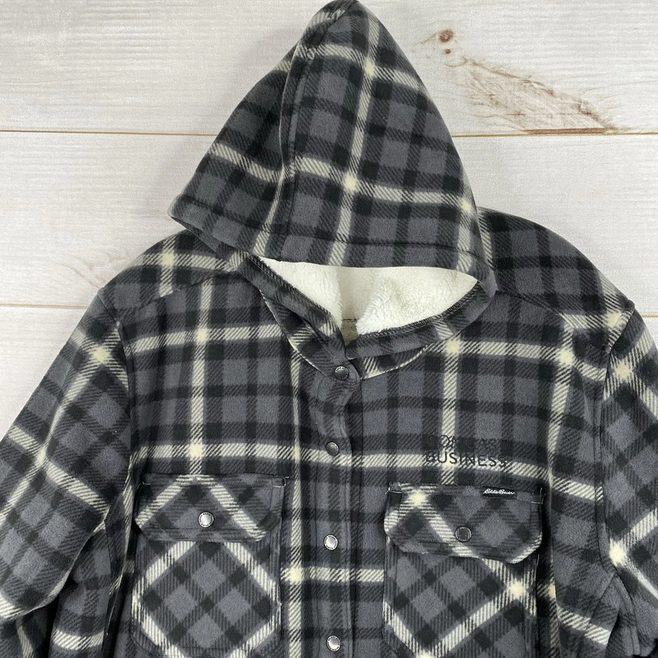 Chaqueta de negocios Eddie Bauer Comcast para mujer 3XL gris a cuadros Sherpa a presión cálida Foto 2 de 4