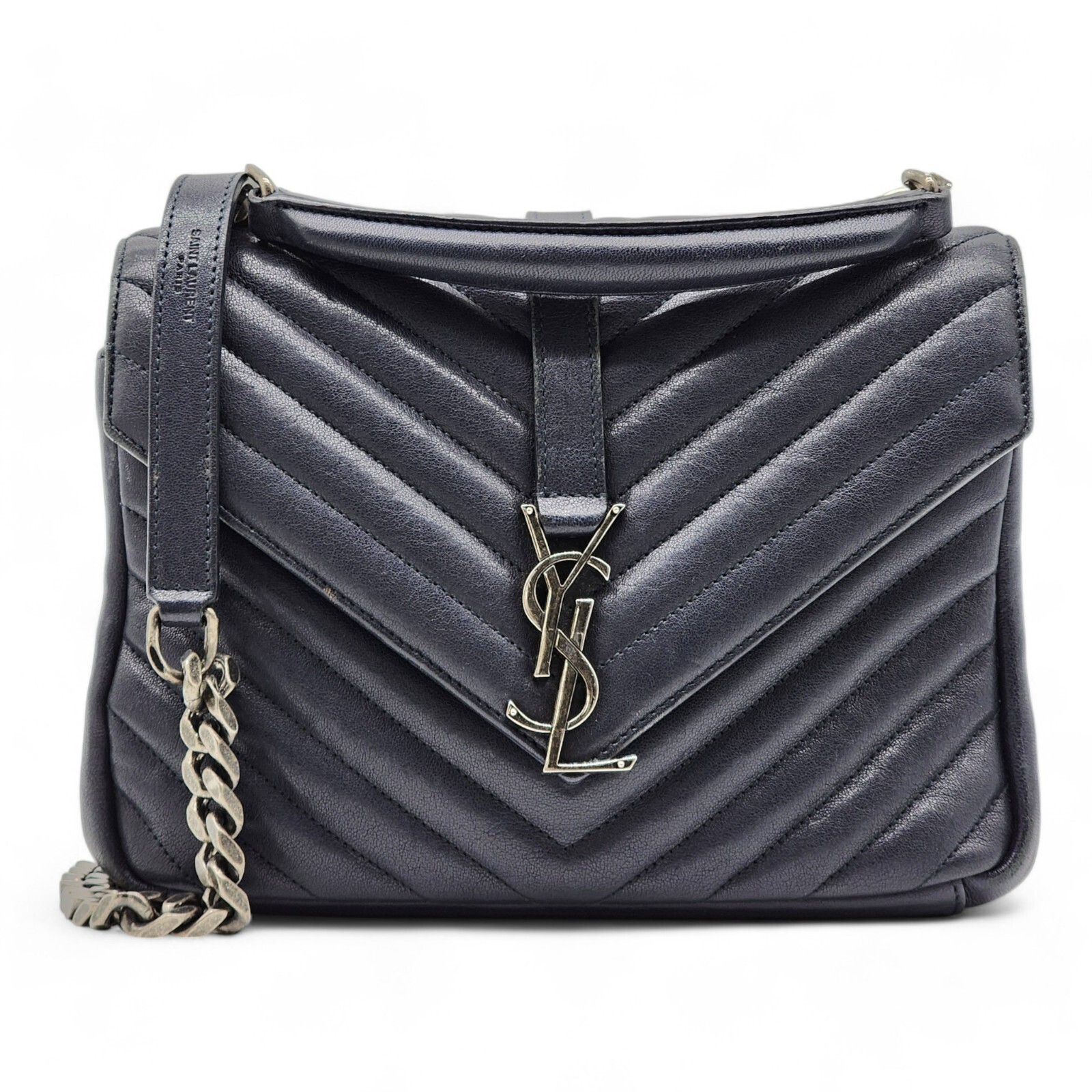 Saint Laurent College Borsa media a catena Pelle Blu