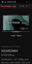 ViewSonic VX2452MH 24in 1080p LCD Widescreen Monitor 2ms 60Hz HDMI VGA