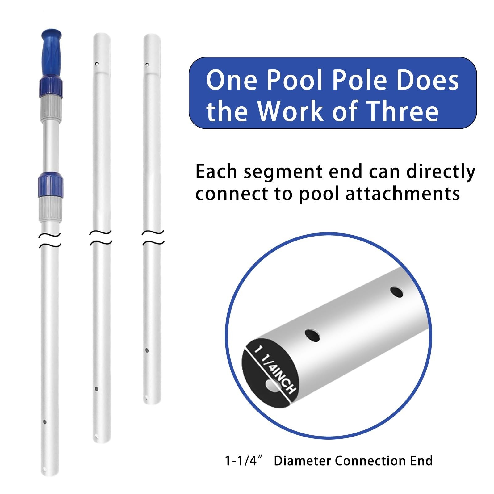 15 FT Telescopic Pool Pole - Adjustable 3 Piece Aluminum Pool Skimmer Pole fo...