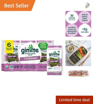 Organic Roasted Seaweed Snacks - Teriyaki Flavor, 6 Count   Healthy Keto