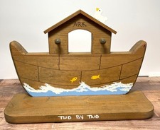 Wooden Noahs Ark Wall Shelf Decor With Bird  Fish Motif - Two By Two Theme