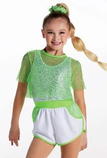 Dance Costume XL Child Green Weissman 17774 Hip Hop Jazz Clogging Mesh Sequin
