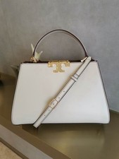 Tory Burch Eleanor Satchel Top Handle Light Cream Gold Hardware Detachable Strap