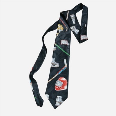 Vintage Marco Polo Italian Style Ice Hockey Novelty Necktie Mens Black Sports