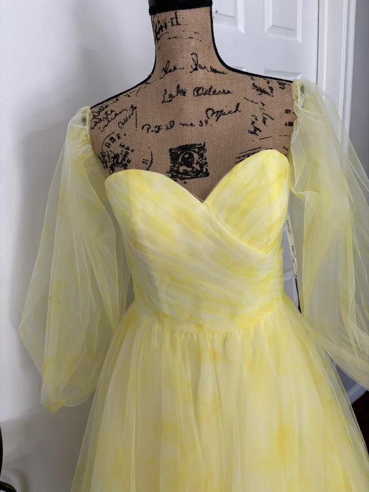 Jovani 38000A Yellow Tulle Ball Gown NWT Size 10 Off Shoulder Puff Sleeve - Image 4 of 4
