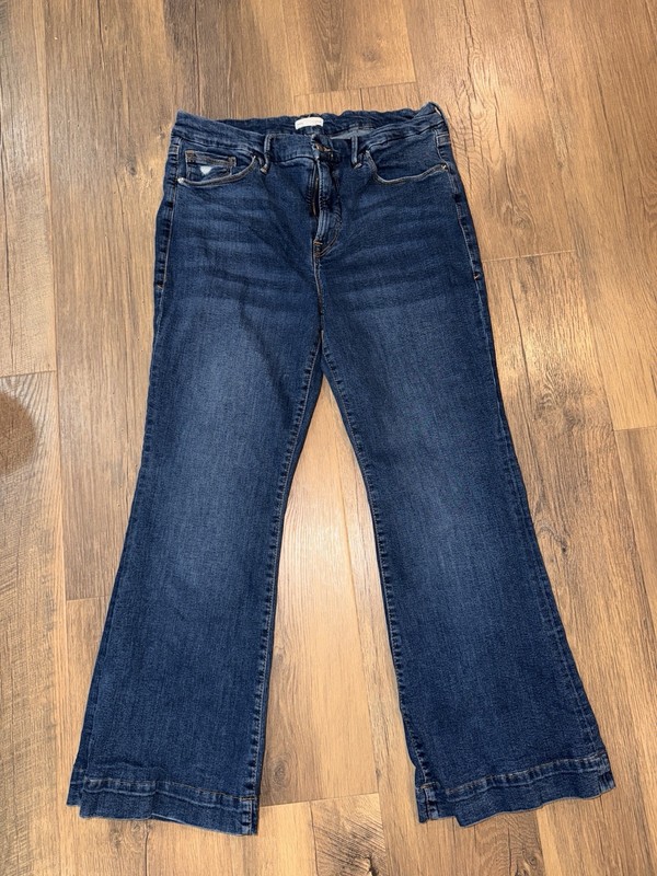 Good American Women's Bootcut Dark Wash Blue Denim Jeans Slim Mid Rise 5-Pkt