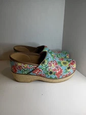 Dansko Jute Pro Flamingo Tropical Espadrille Blue Colorful Clog EU 42, US 11