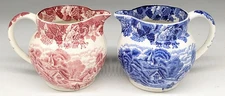 WOOD & SONS English Scenery Pitcher Creamer BLUE or RED transferware
