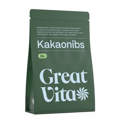 GreatVita Bio Kakaonibs 400g, rohe Kakao Nibs Kakaobruch ideal als Topping