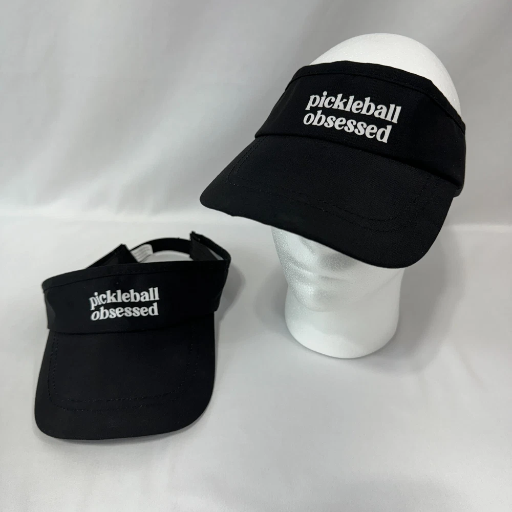 Pickleball Obsessed Tennis Visor Black One Size Stretch Band New Set of 2