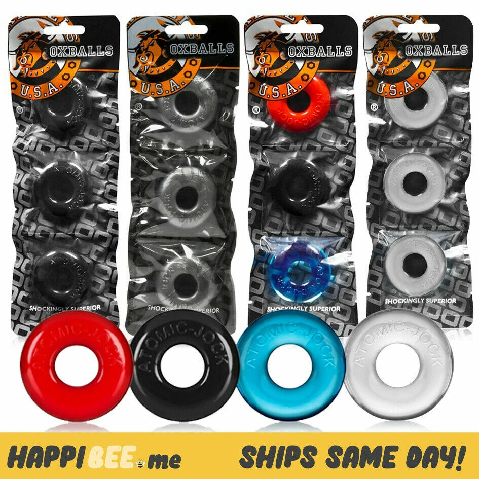 Anillo de pene con timbre Oxballs🍯JOCK ATÓMICO MASCULINO Stay Hard Penis paquete de 3 anillos de bola Foto 2 de 4