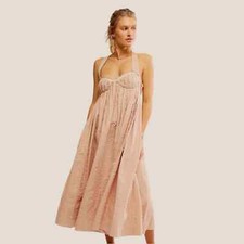 Free People Poppy Midi XS 2 Women's Free-est Sleeveless Blush Cotton Dress 45164