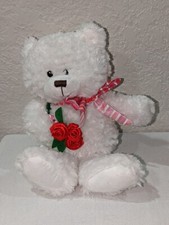 First Main Plush White Teddy Bear with Red Roses 13" Tall  '2011
