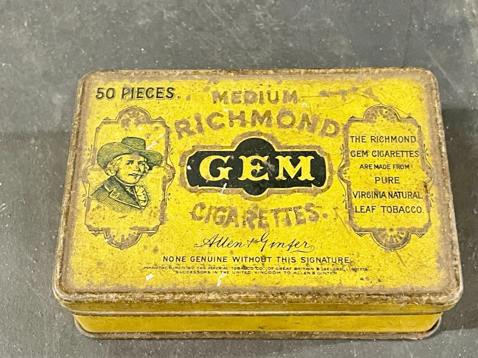 VINTAGE MEDIUM RICHMOND GEM CIGARETTES TIN TOBACCIANA SMOKING