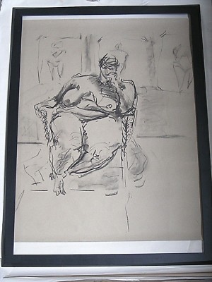  Figur Leben Zeichnung Akt, ausdrucksstarke Holzkohle / Papier, sitzende Frau, A2 Gr. @