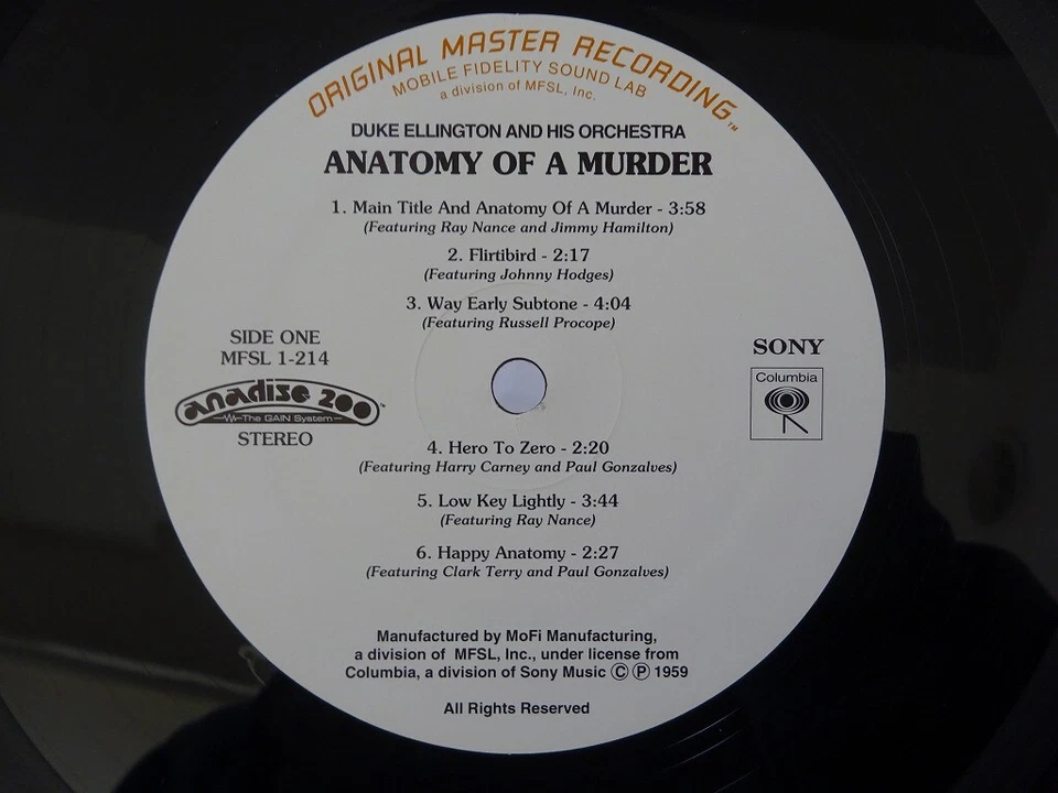 Duke Ellington ~ Anatomy Of A~ Mobile Fidelity Sound Lab MFSL 1-214 US 200g  LP - Image 3 of 3