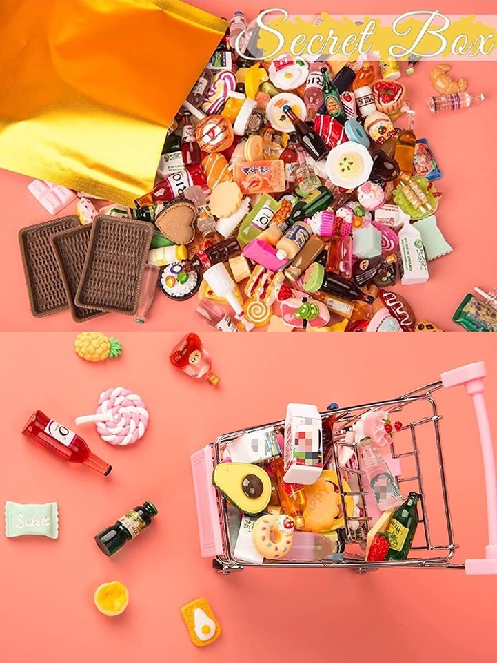 Mini Shopping Cart, Mixed Pretend Play Food with Mini Grocery Food