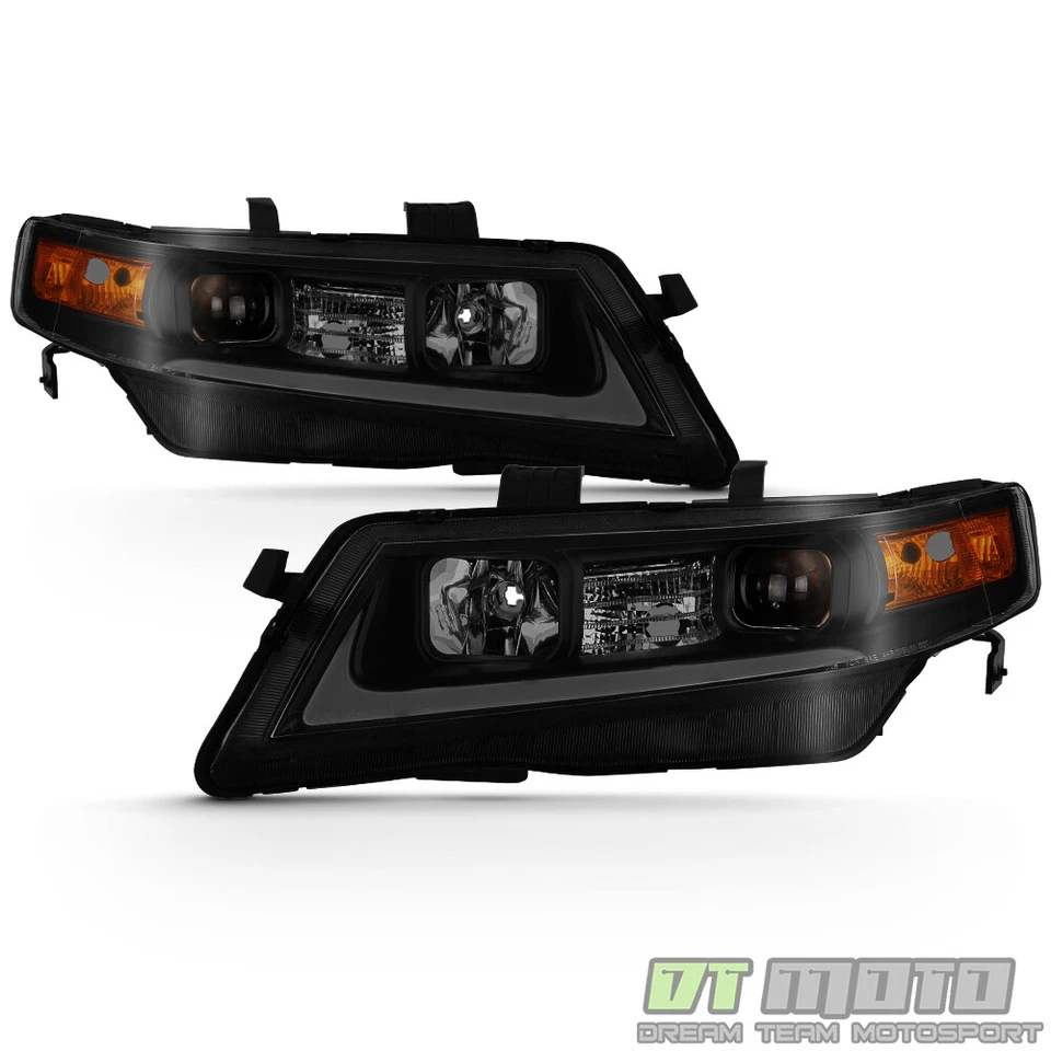 Juego de faros proyectores tubo LED negro ahumado Acura TSX CL9 2004-2008 Foto 2 de 4