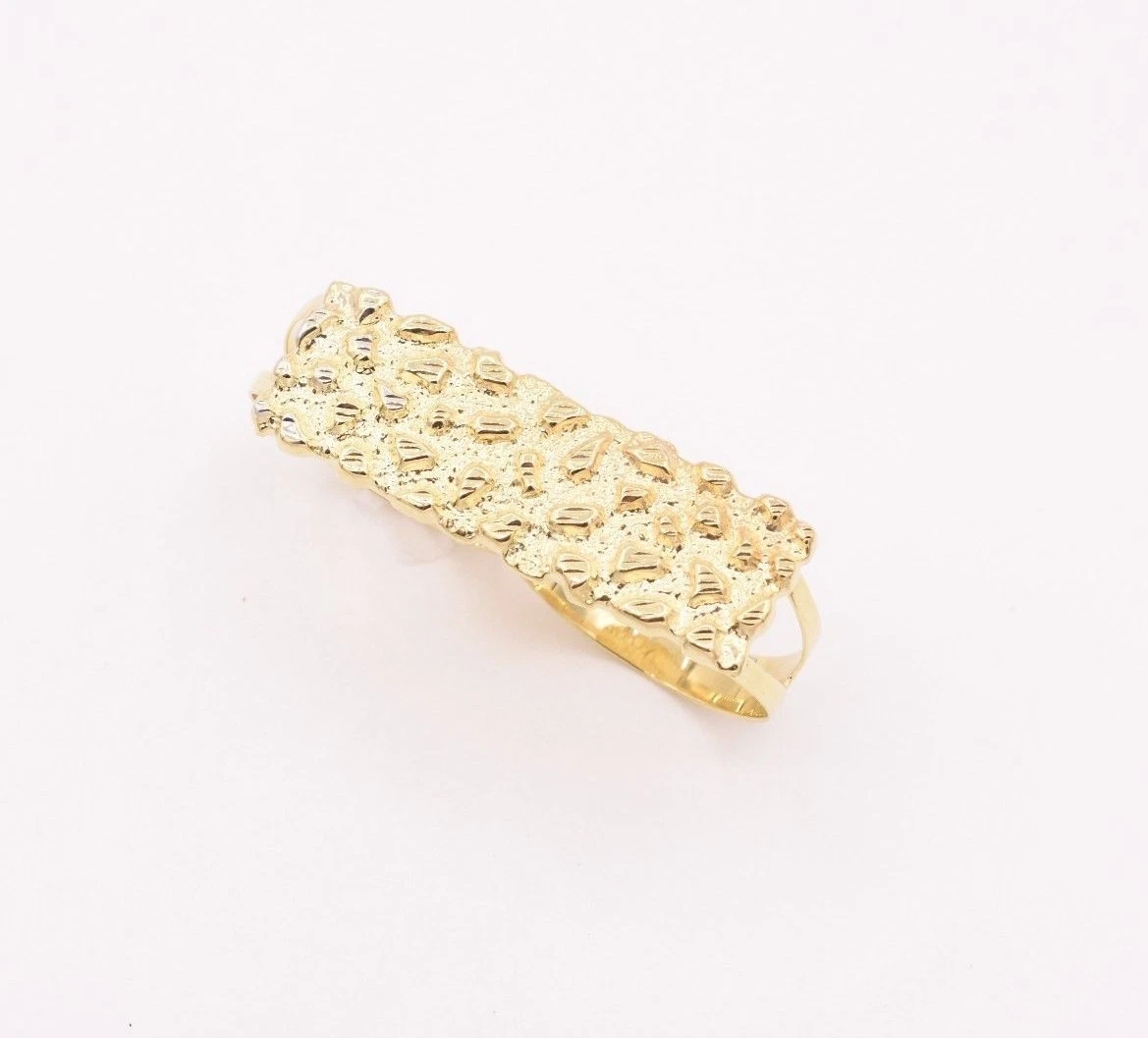 Men s Rectangular Nugget Diamond Cut Two Finger Ring Real 10K Yellow Gold S 11